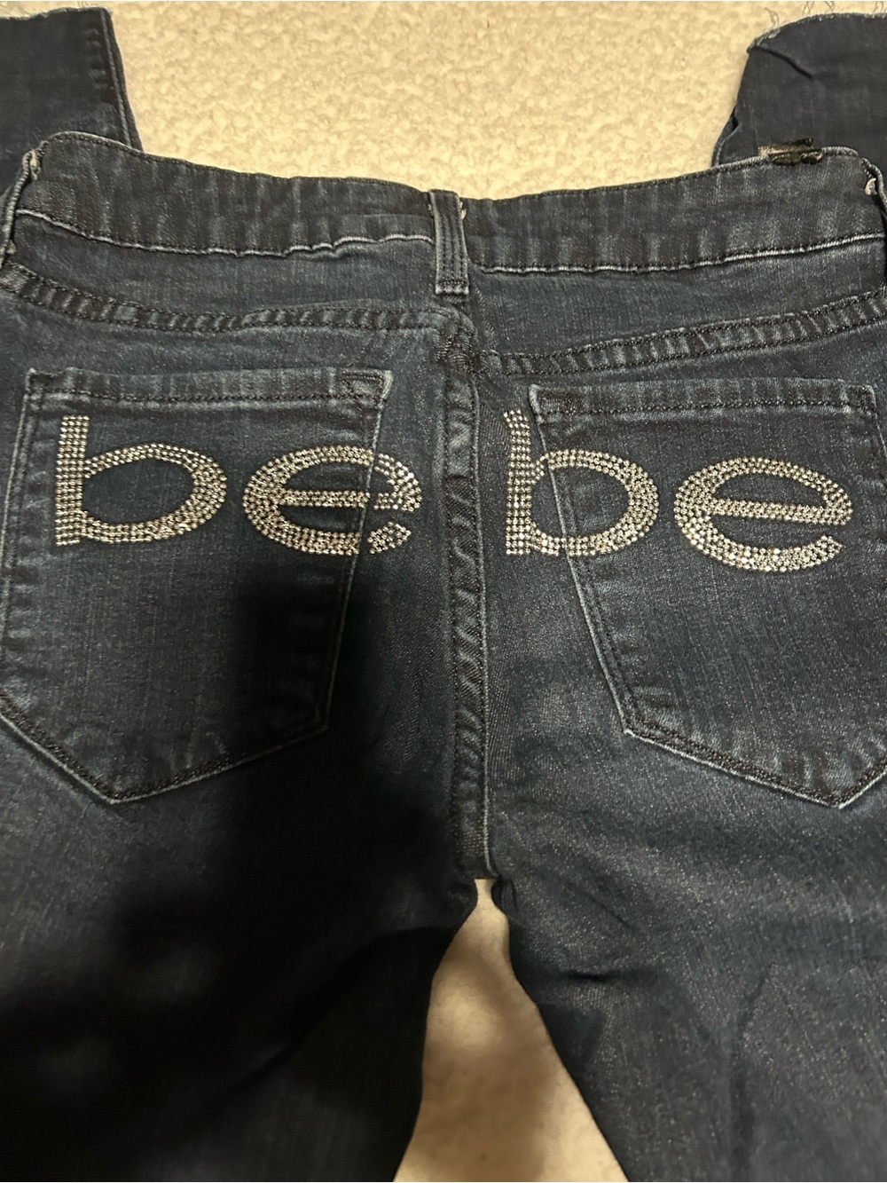 bebe Dark Blue Ankle Crop Raw-Hem Jeans